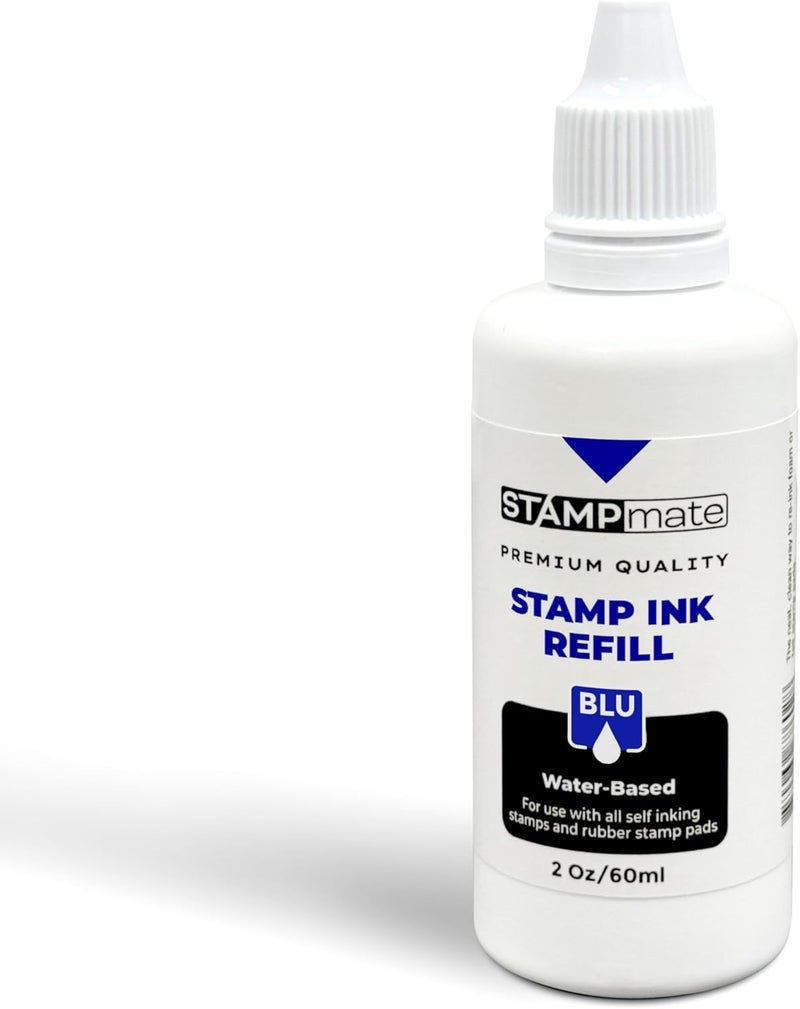 Stampmate حبر تعبئة متميز لختم ذاتي الحبر وألواح الختم - زجاجة 2 أونصة (أزرق) - Image 1